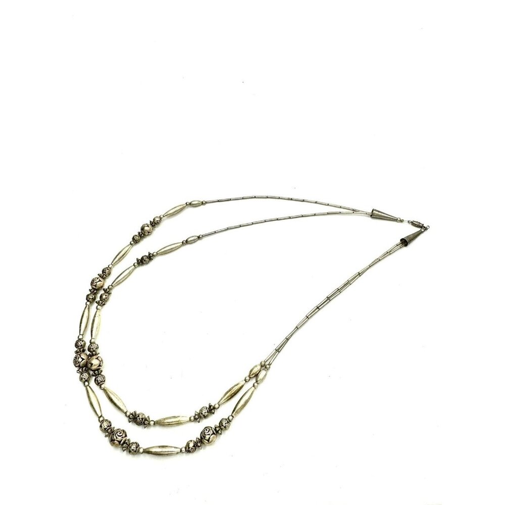 Rose Sterling Vintage Beaded Silver Necklace